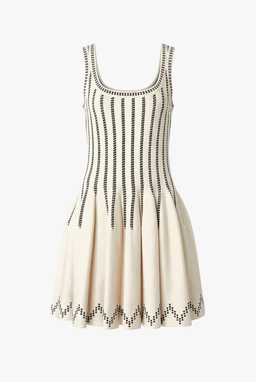 Alaia Cream And Black Knit Fit & Flare Dress