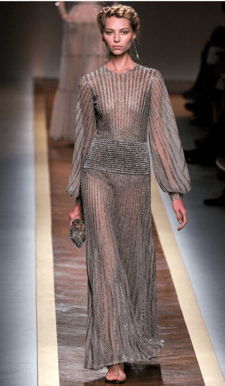 Valentino Metallic Embellished Sheer Evening Dress