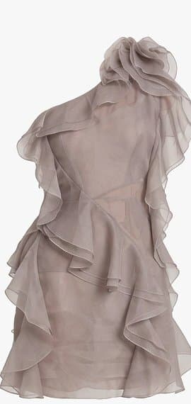 Valentino One Shoulder Beige Ruffle Dress