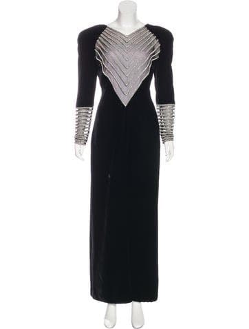 Vintage Valentino Embellished Velvet Maxi Dress
