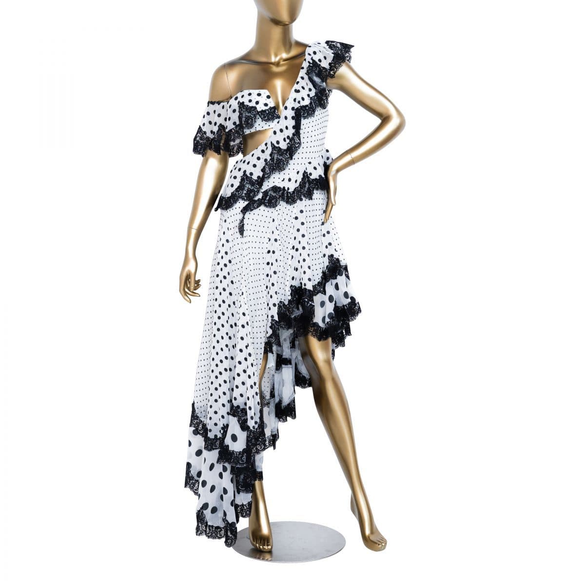 Zimmermann One Shoulder Polka Dots Dress Black White