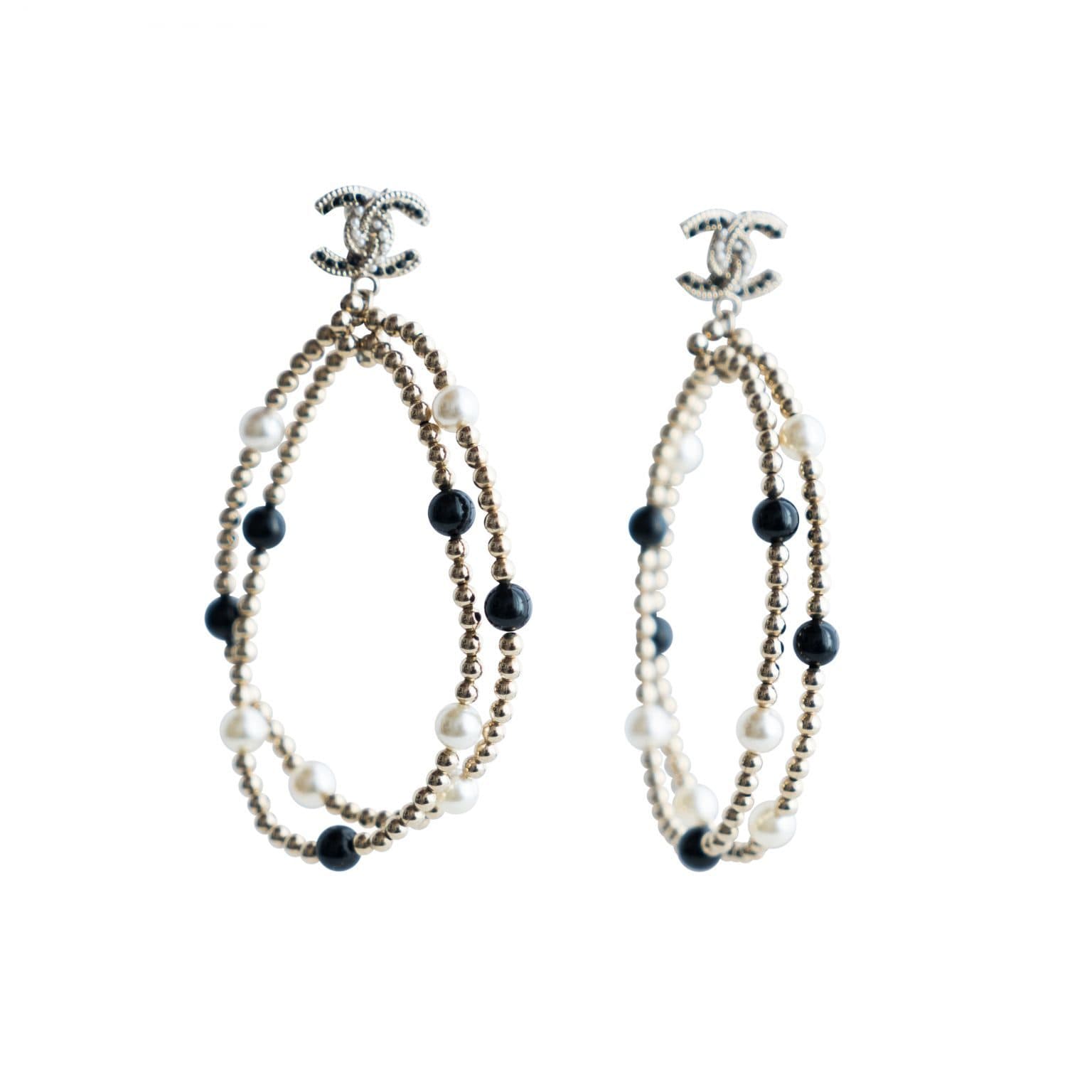 Chanel Cc Gold Drop Earrings With Pearl Details