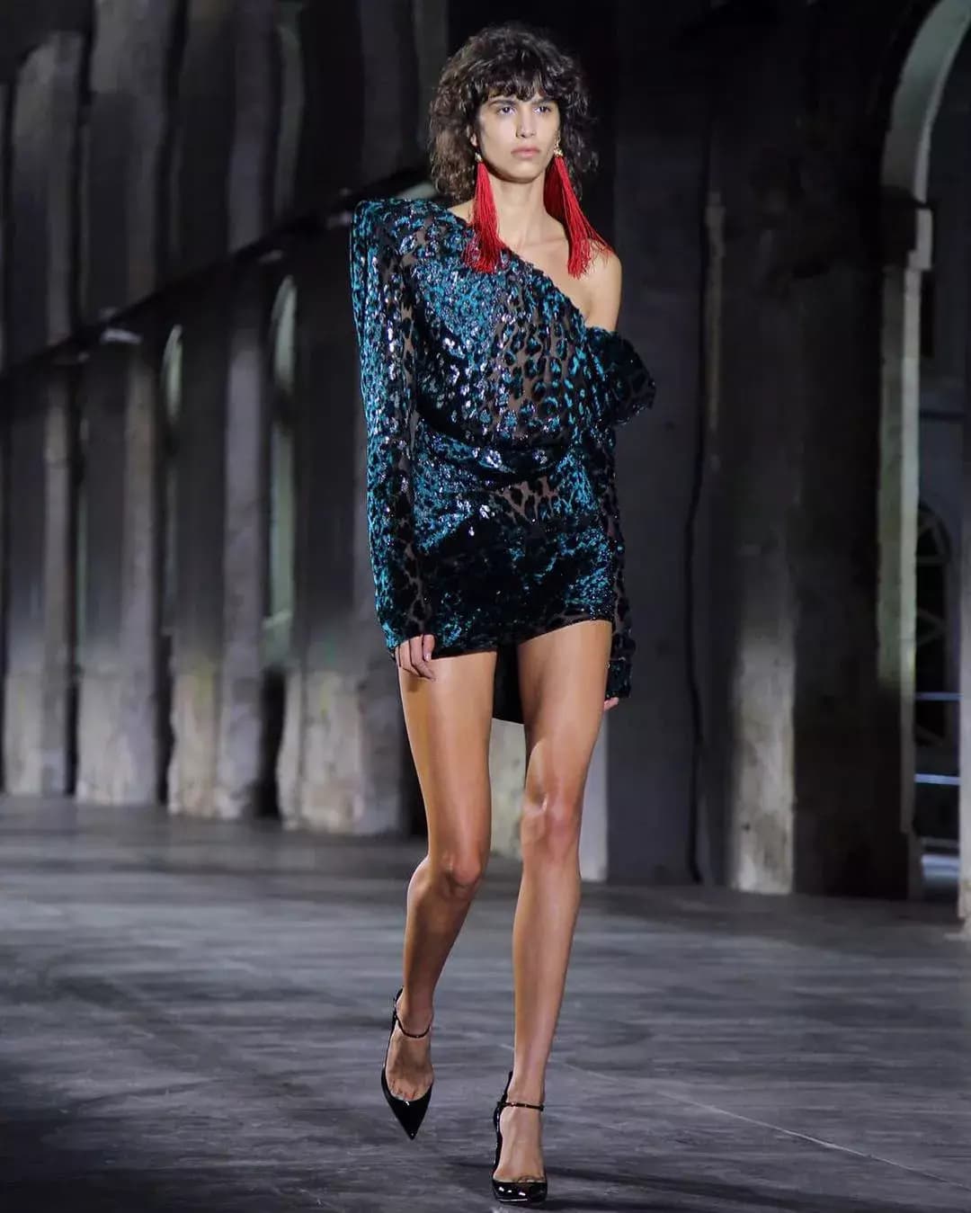 Saint Laurent Asymmetrical Devoré Velvet Dress