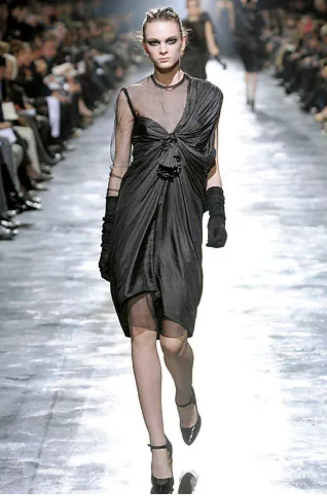 Lanvin Fall 2008 Black Midi Silk Dress