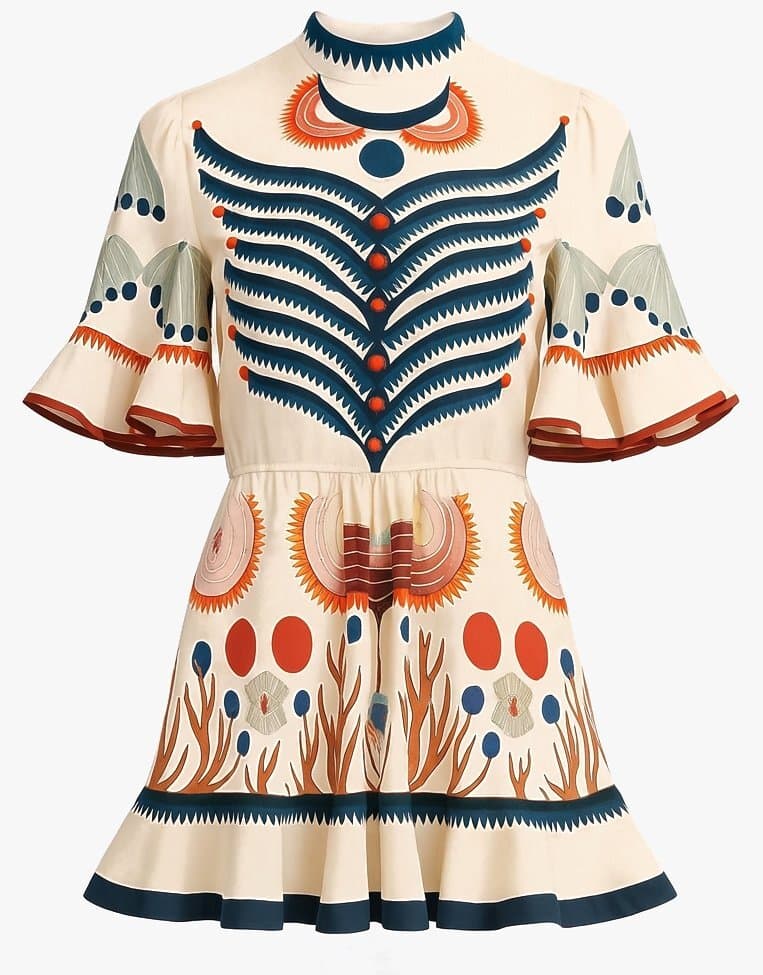 Chloé Multicolored Printed Flounce Sleeve Ruffled Dress