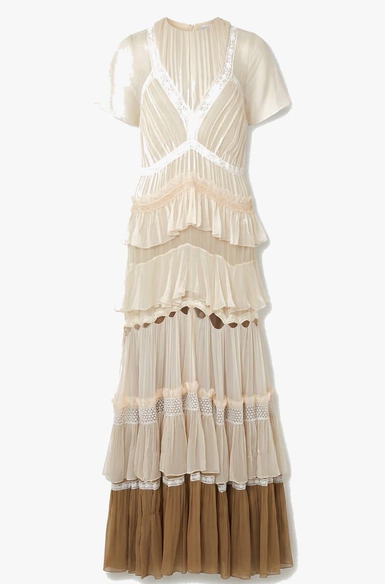 Chloe Nude Long Ruffle Dress Resort 2017