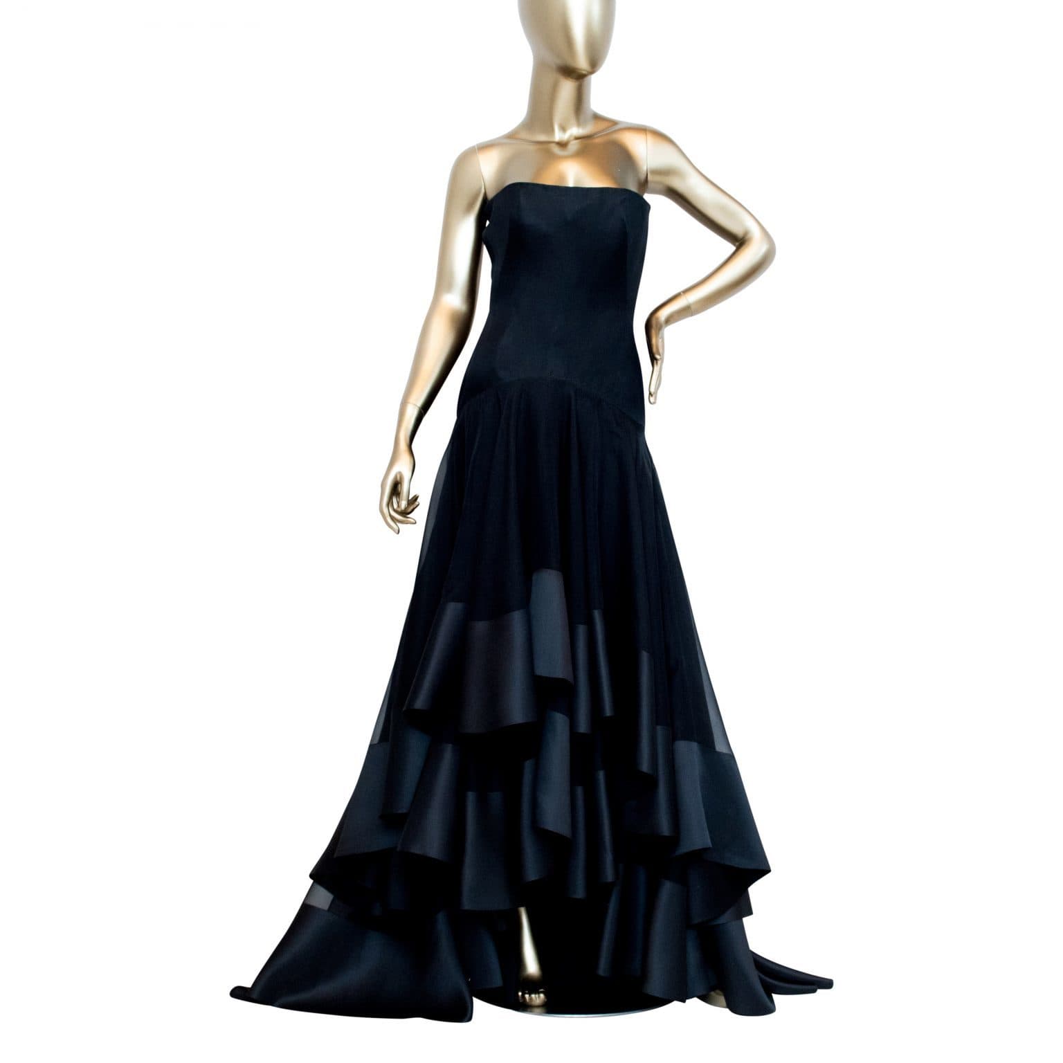 Alexander Mcqueen Silk Strapless Gown W Tiered Ruffles
