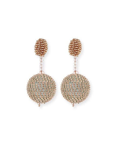 Oscar De La Renta Beaded Ball Drop Clip-on Earrings