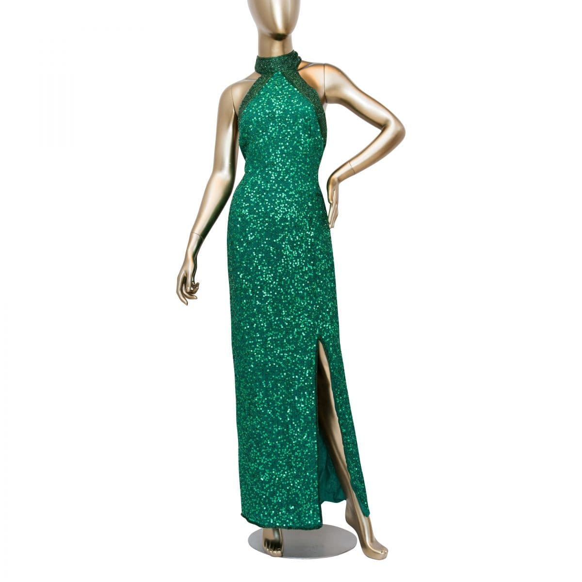 Vintage Green Sequin Embellished Maxi