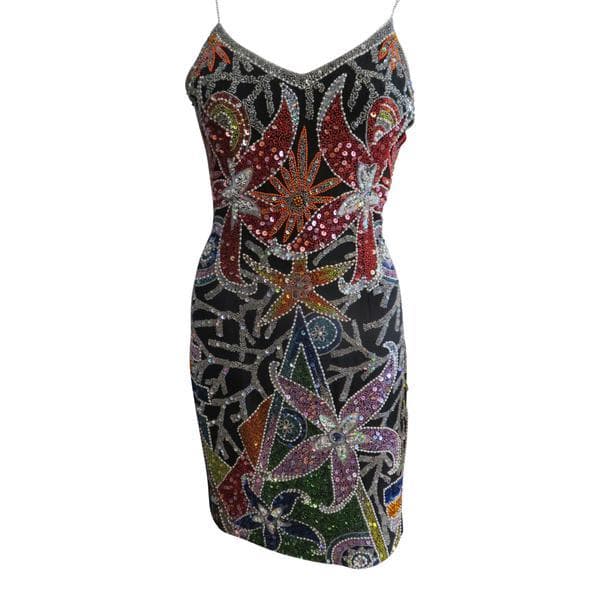 Vintage 1980's Multi Colored Beaded Mini Dress