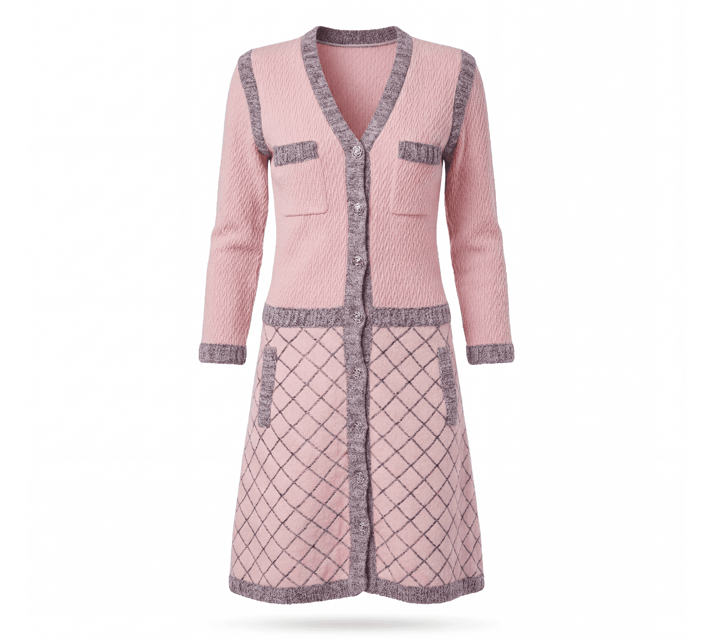 Chanel F15 Pink Blue Multicolor Cashmere Blend Camellia Button