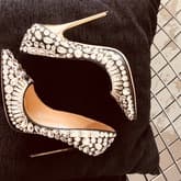 Jimmy Choo Black Leather Rhinestone Embellished "tia" Pumps 39.5 — image 1