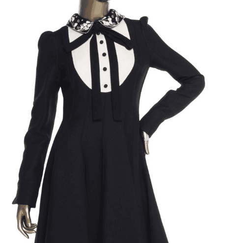 Valentino Nwt Black Cream Wool & Silk "crepe Couture" Ls Dress