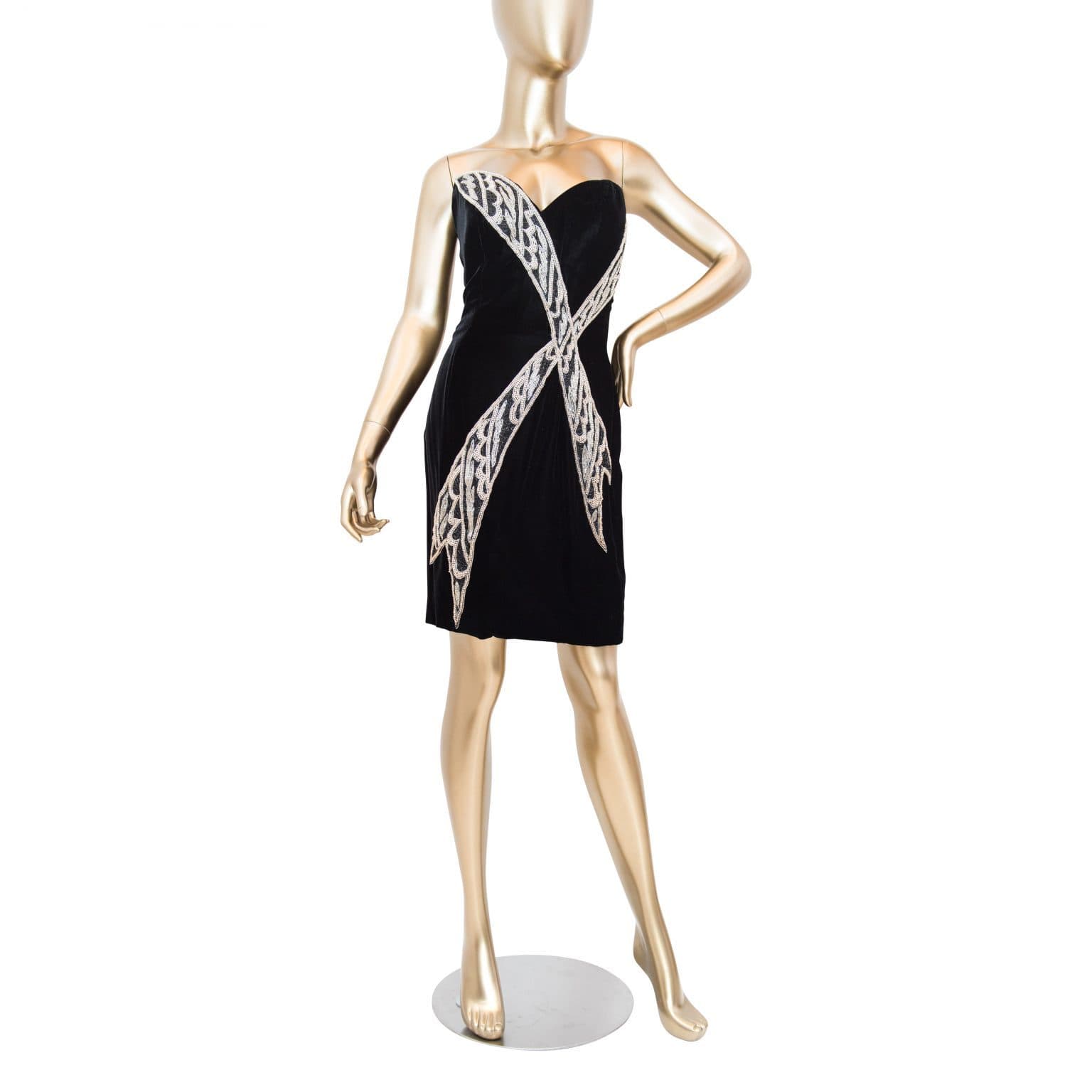Bob Mackie Evening Black Velvet Embellished Strapless Dress