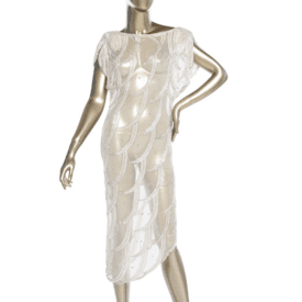 Vintage Ivory Sheer Crystal-embellished Beaded Overlay Dress — image 1