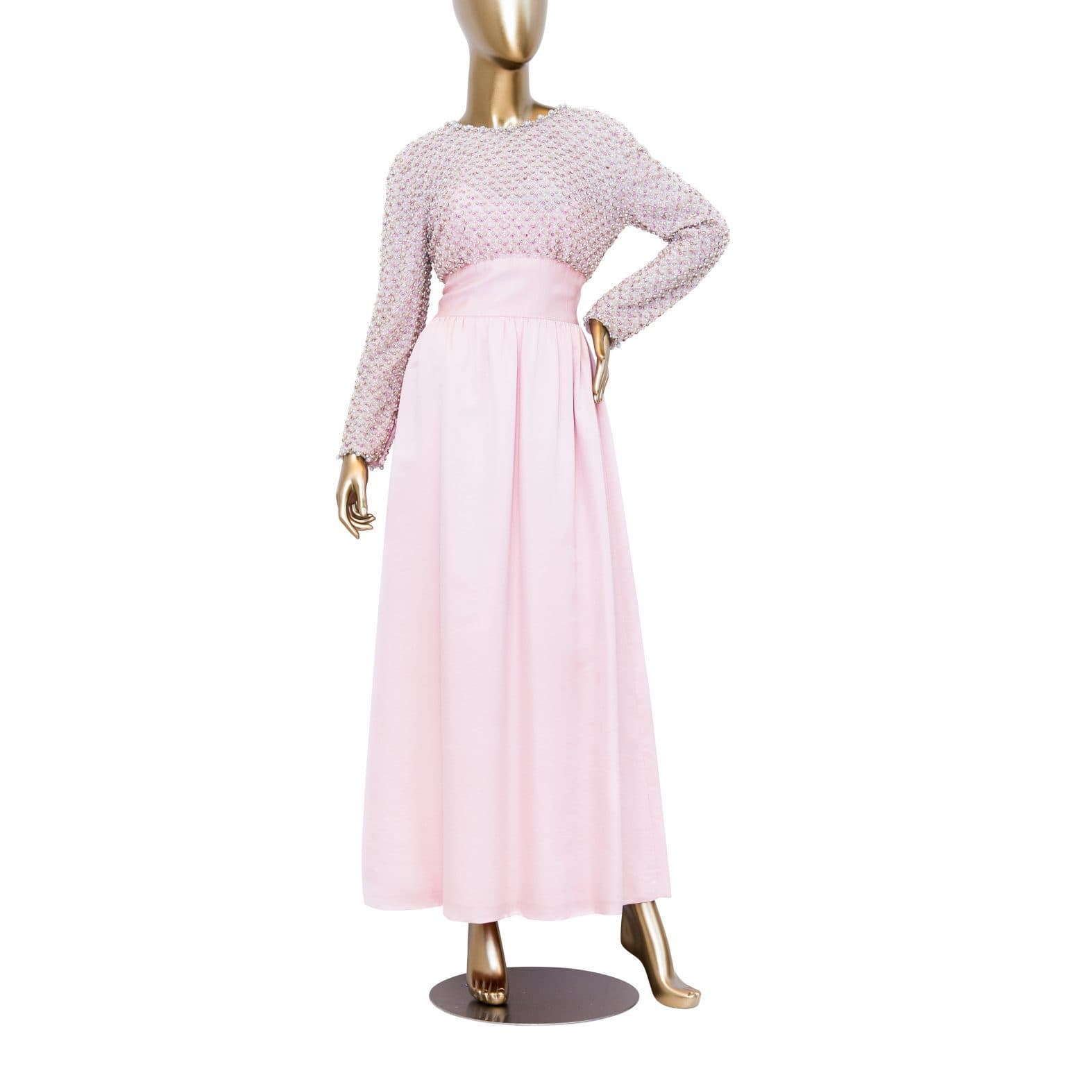 Vintage 1970's Pink Beaded Long Dress