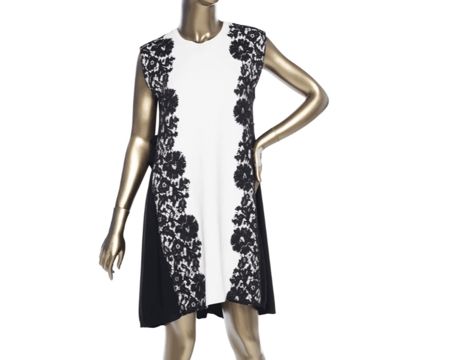 Valentino Black & White Lace Trim Crêpe Minidress