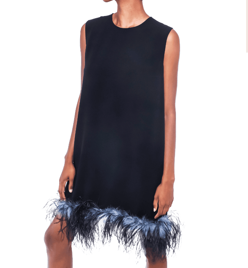 Prada Black Feather-trimmed Crêpe Minidress