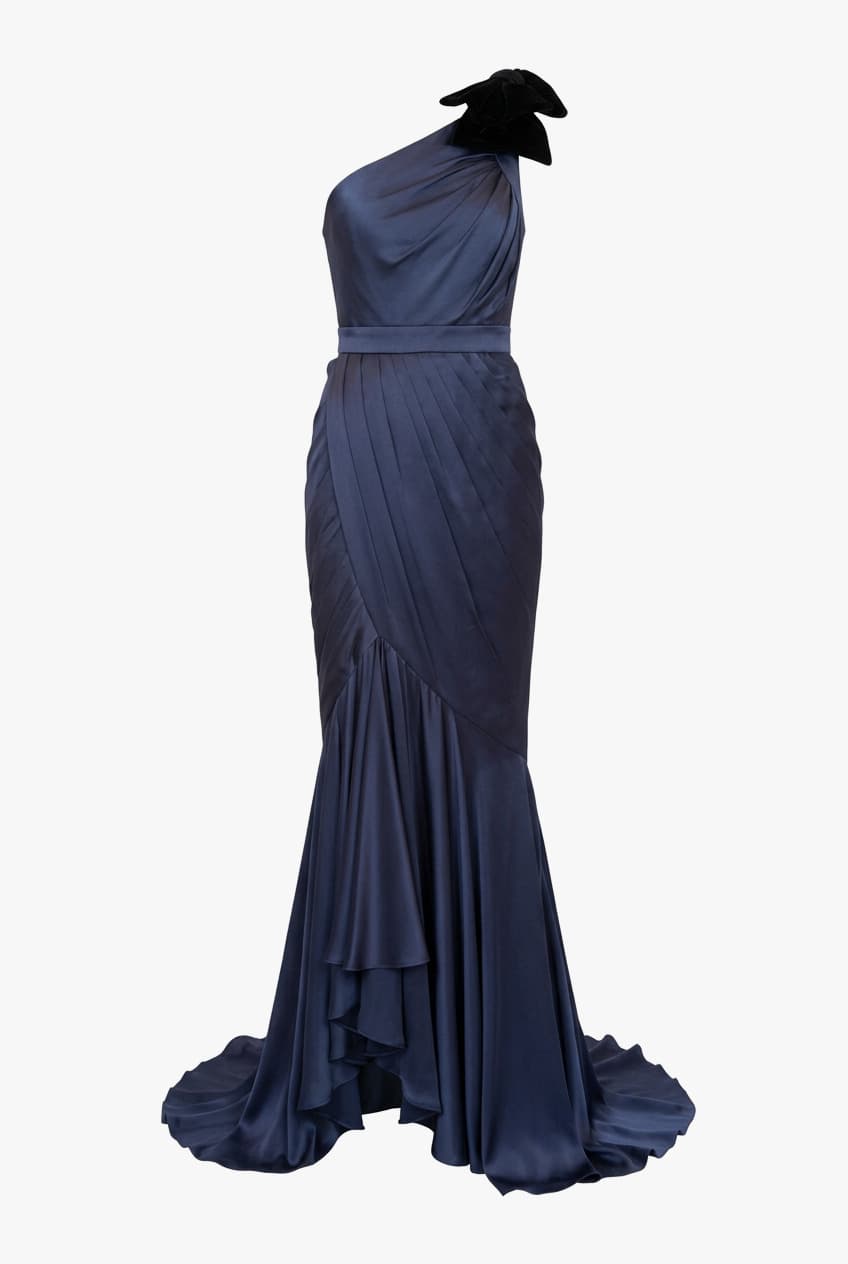 Andrew Gn Navy One-shoulder Evening Gown