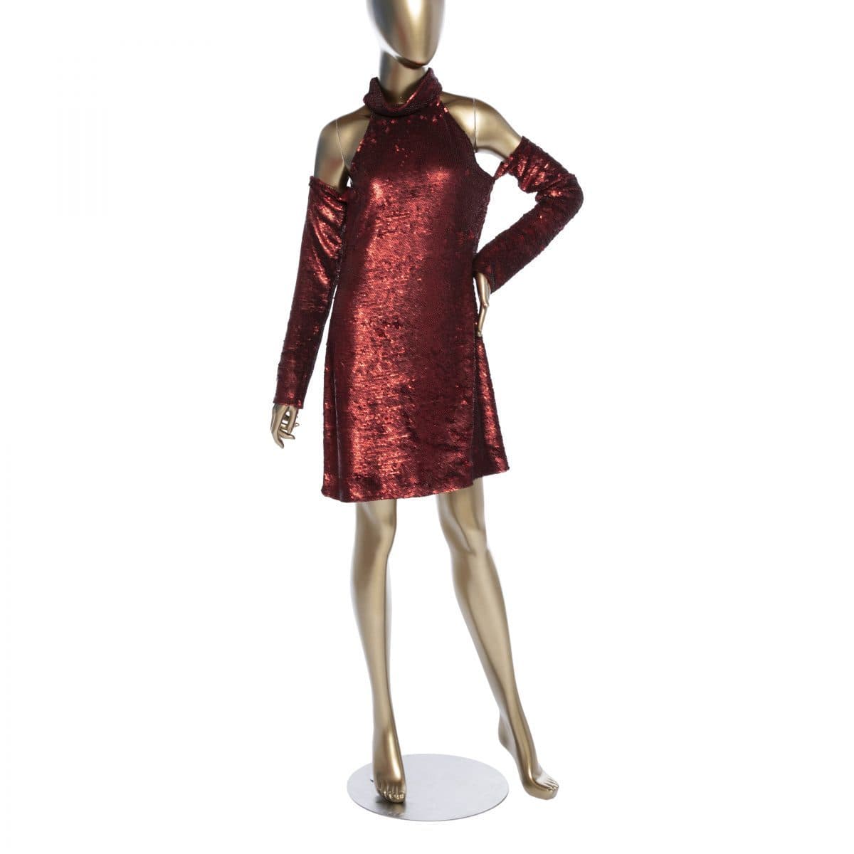 Ashish Burgundy Sequin Off Shoulder Dress