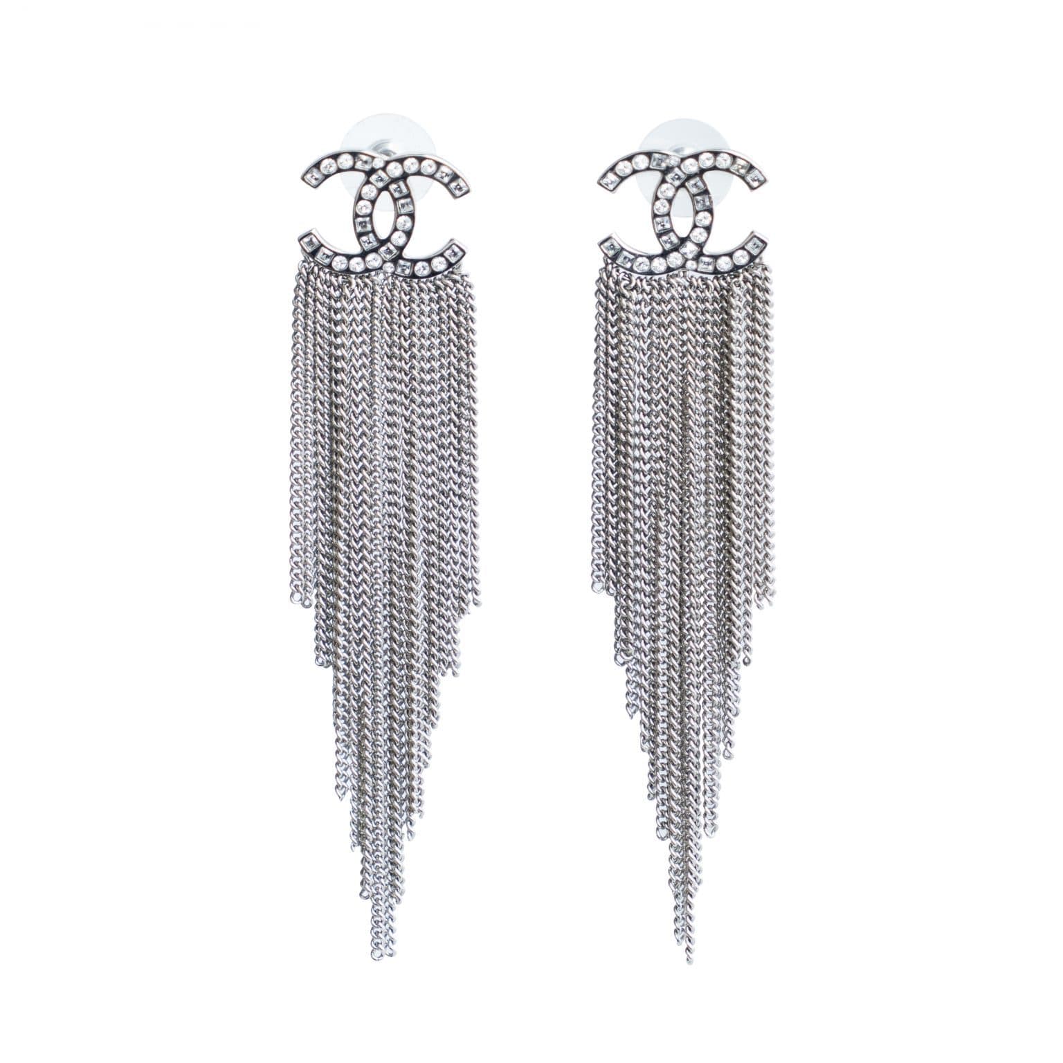 Chanel Cyrstal "cc" Chain Drop Earrings