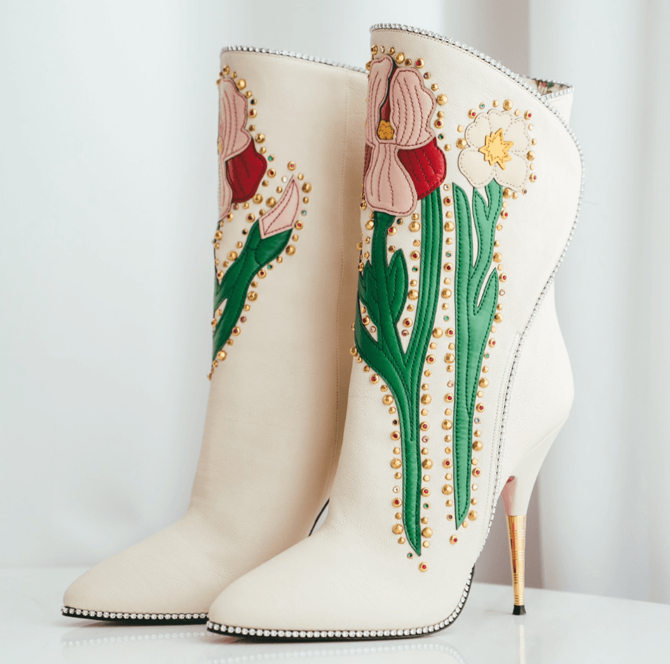 Gucci Creme Flower Boots