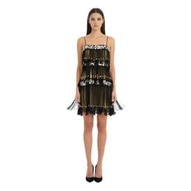 Jenny Packham Black & Gold Silk Feather-embellished Dress — image 2