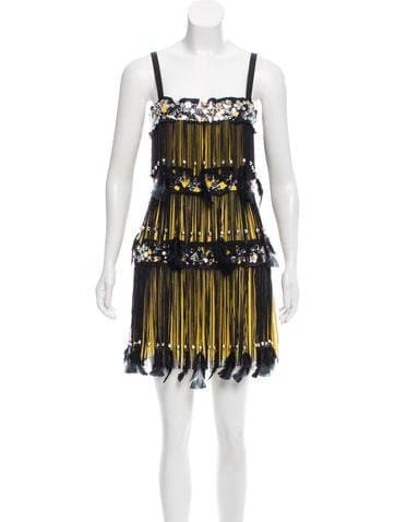 Jenny Packham Black & Gold Silk Feather-embellished Dress