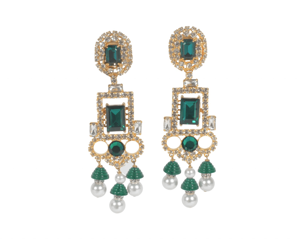 Lawrence Vrba Green Gold Chandelier Clip-on Earrings