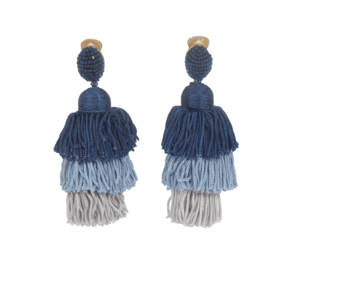 Oscar De La Renta Blue Grey Tassel Earring