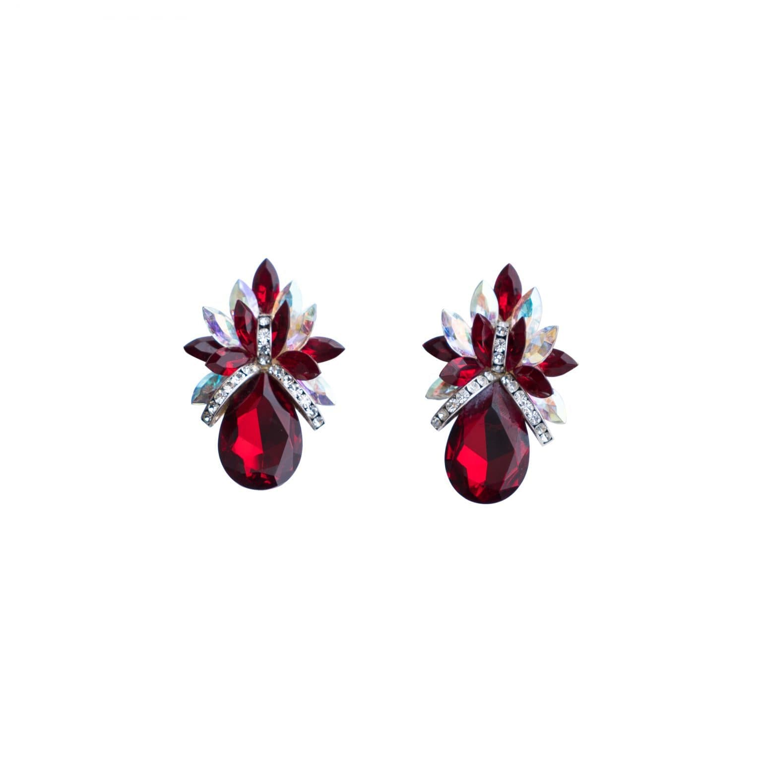 Ruby Red Clip On Earrings