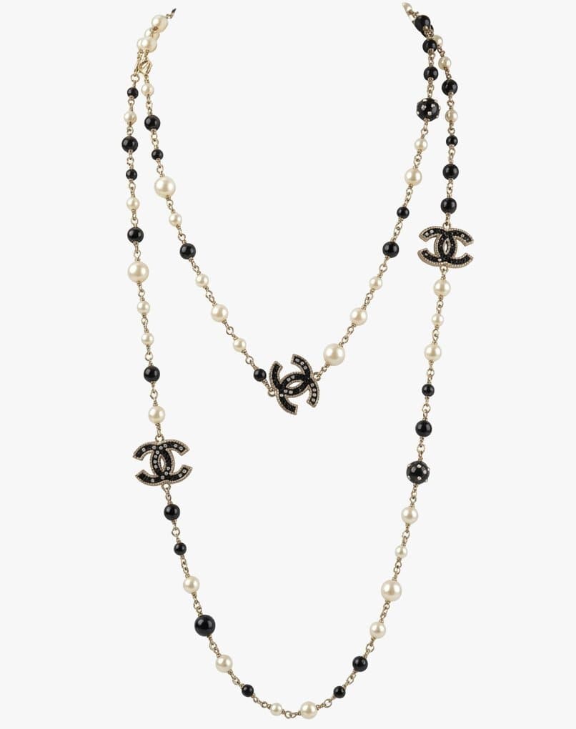 Chanel Long Black And White Pearl Necklace