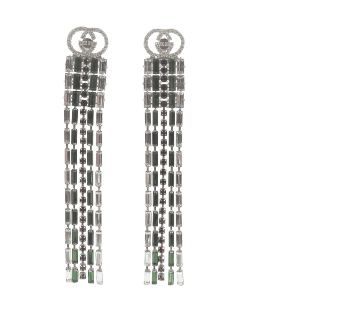 Gucci Rhinestone Green & Red Tassel Earrings