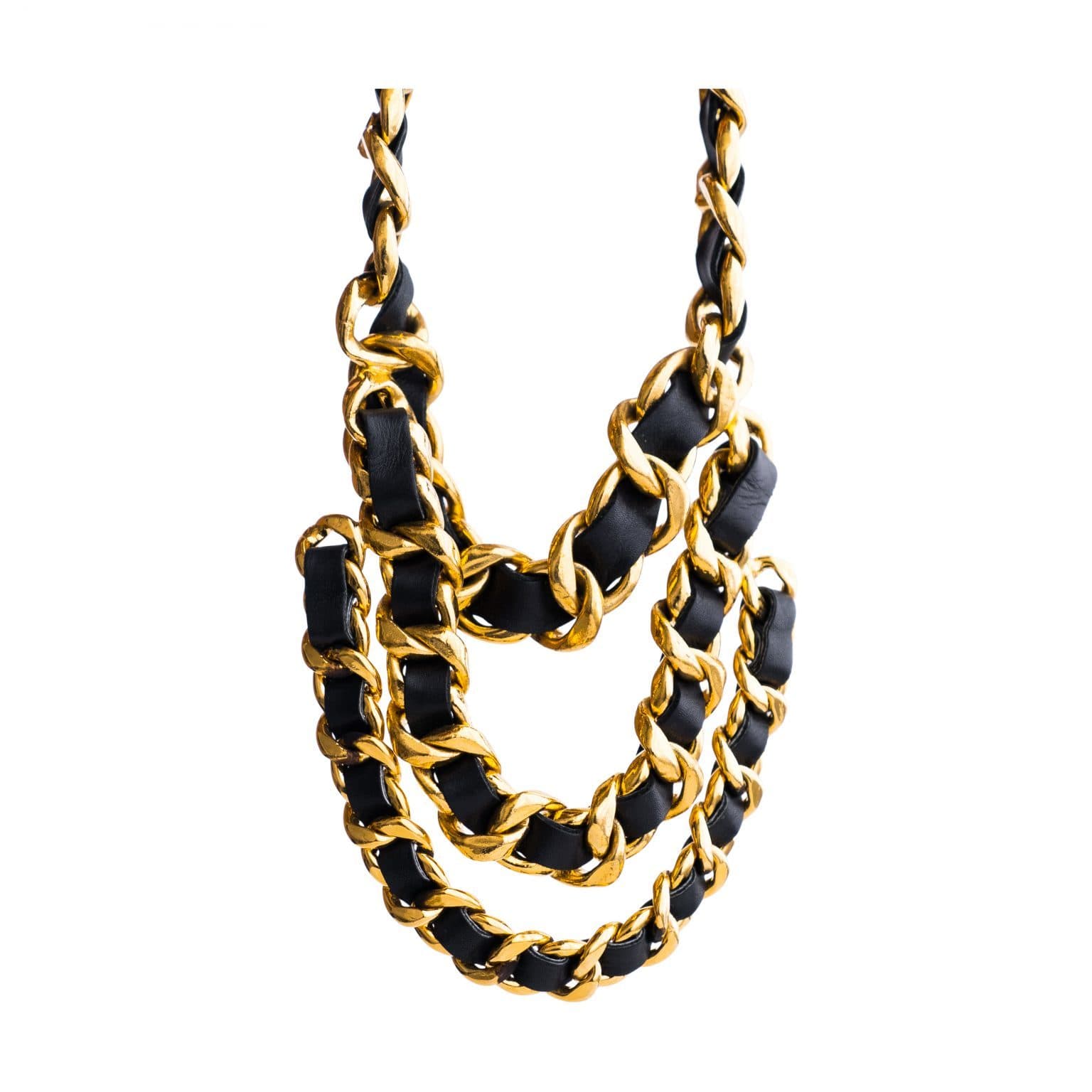 Gold And Black Leather Choker Necklace