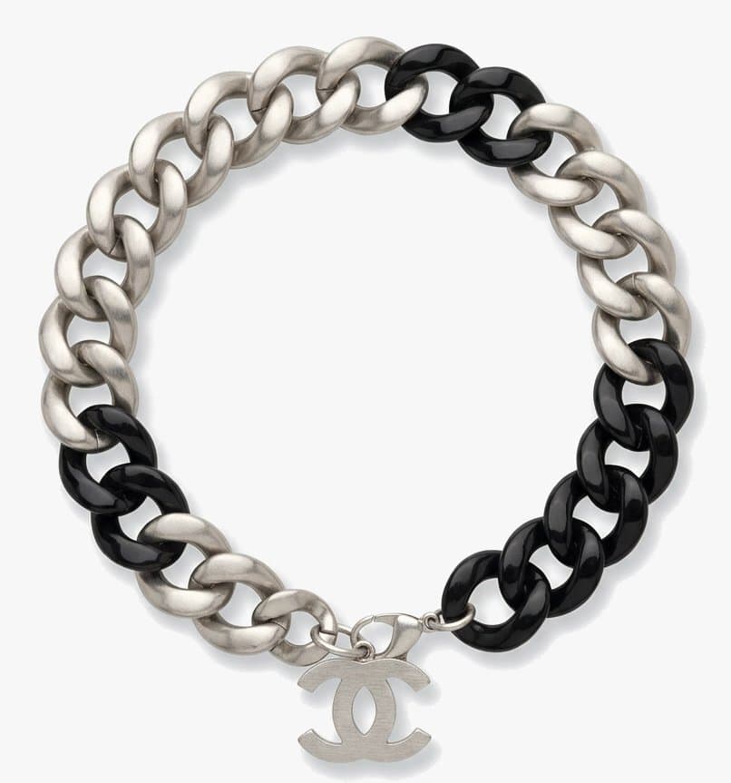 Chanel Silver And Black Chain Necklace