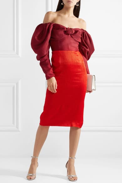 Hellessy Thelma Off-the-shoulder Silk-satin And Linen And Silk-blend Dress