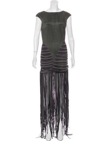 Esteban Cortazar Fringe Sleeveless Gown