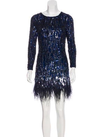 Matthew Williamson Feather-trimmed Sequin Dress