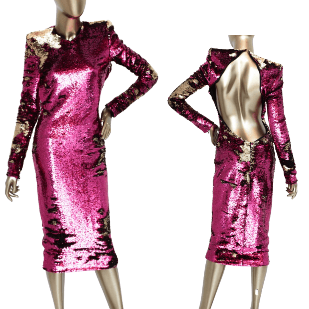 Alexandre Vauthier Sequined Long-sleeve Open-back Cocktail Dress
