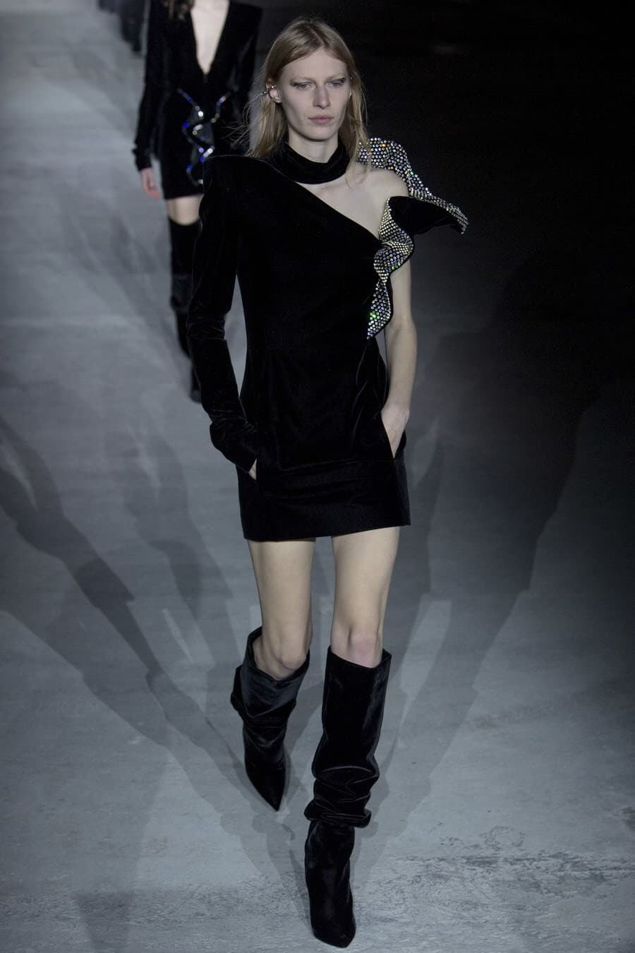 Saint Laurent Crystal-trim One-shoulder Velvet Cocktail Dress