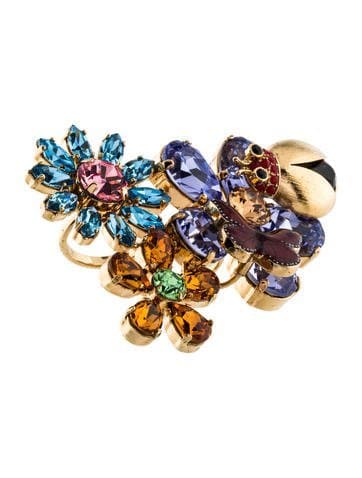Dolce & Gabbana Crystal Floral & Insect Double Ring