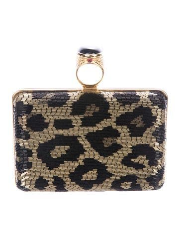 Tom Ford Beaded Leopard Ring Clutch Black Gold