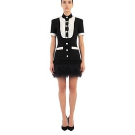 Balmain Black & White Tweed Tuxedo Dress With Feather Trim — image 3