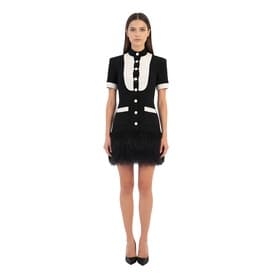 Balmain Black & White Tweed Tuxedo Dress With Feather Trim — image 4