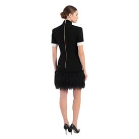 Balmain Black & White Tweed Tuxedo Dress With Feather Trim — image 5