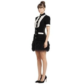 Balmain Black & White Tweed Tuxedo Dress With Feather Trim — image 7