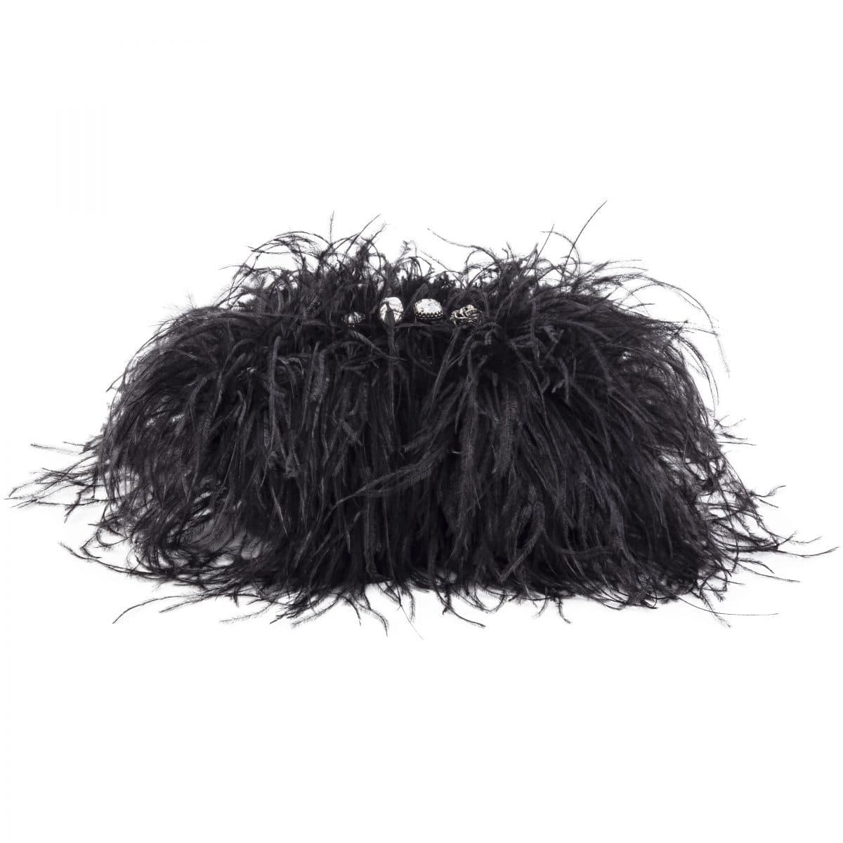 Alexander Mcqueen Black Knuckle Duster Ostrich Feather Clutch