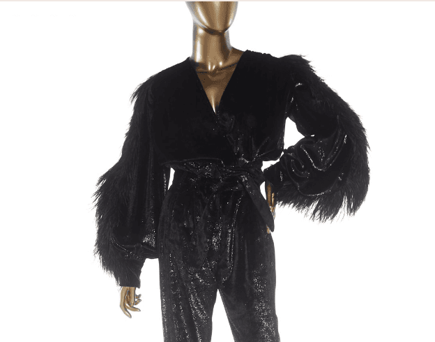 Attico Velvet Feathered Crop Top And Pants