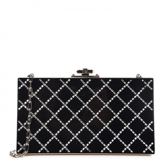 Valentino Swarovski Crystal Minaudiere Box Clutch Black