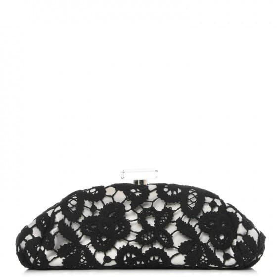 Chanel Lace Timeless Perfume Bottle Top Clutch Black White